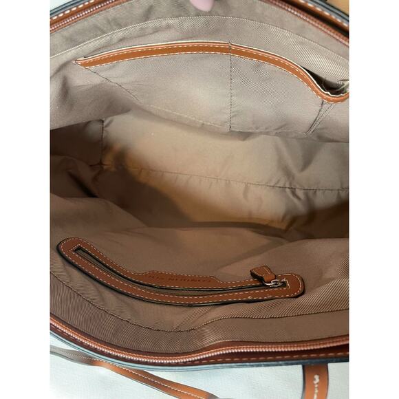 London Fog Mercer Tote w/ Plaid Scarf Black Cognac Trim Leather Handbags NEW - Picture 7 of 7